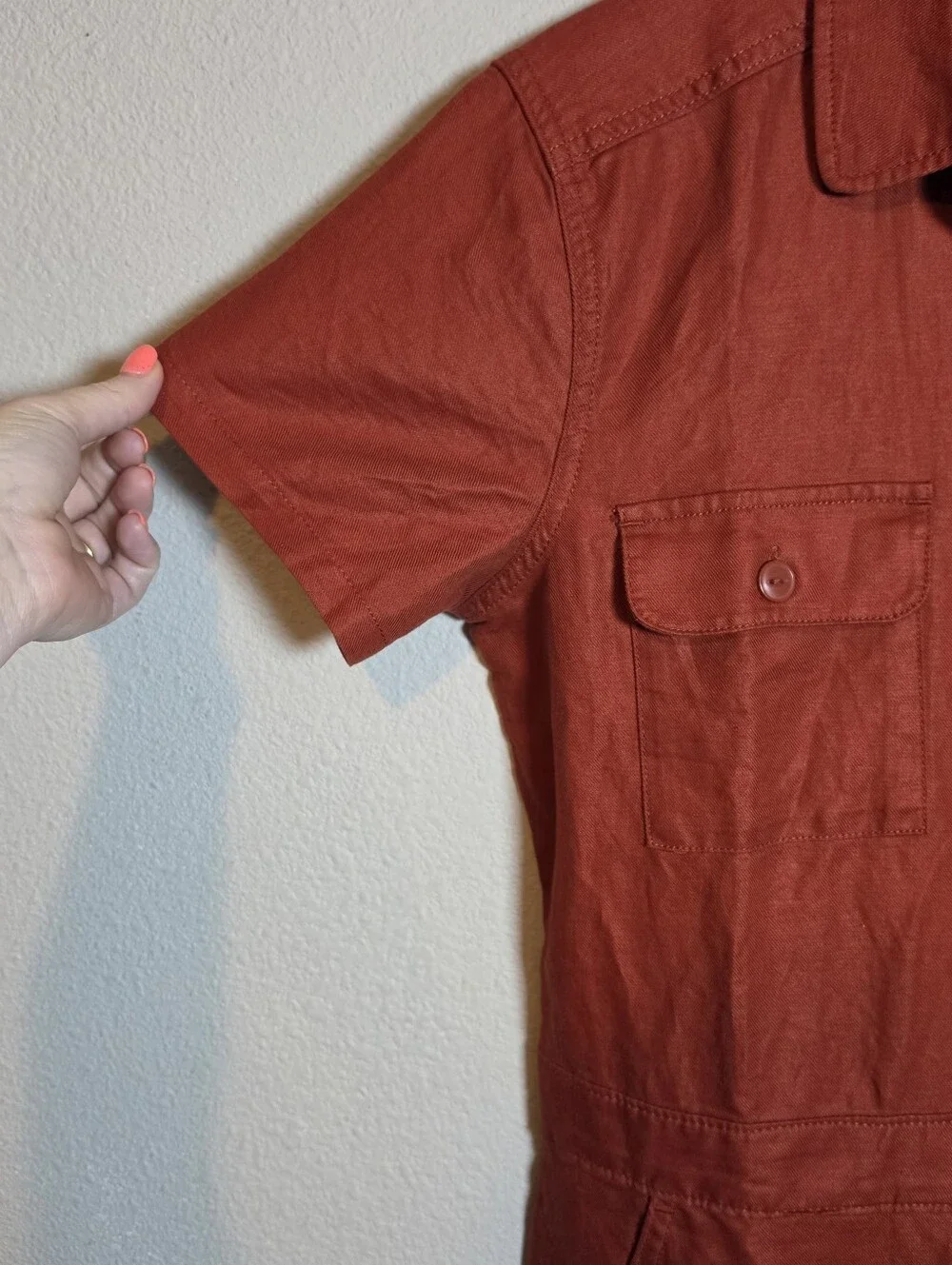​NWT Quince Cotton Linen Twill Coverall Jumpsuit Rust Red Utility Boiler Suit S